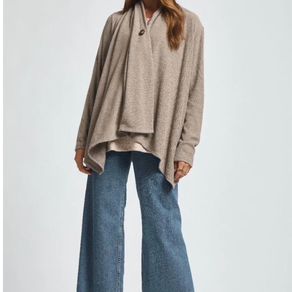 DEAR SCARLETT Wrap Cardigan Sweater Button Top Tan Cocoa 2X Plus